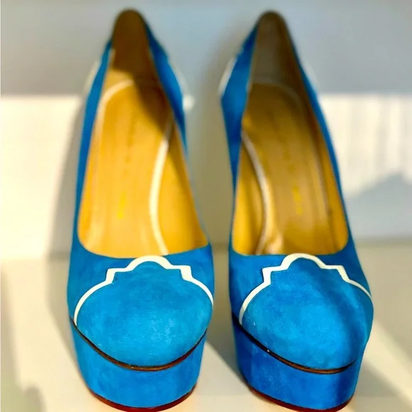 Charlotte Olympia Blue Suede Heels